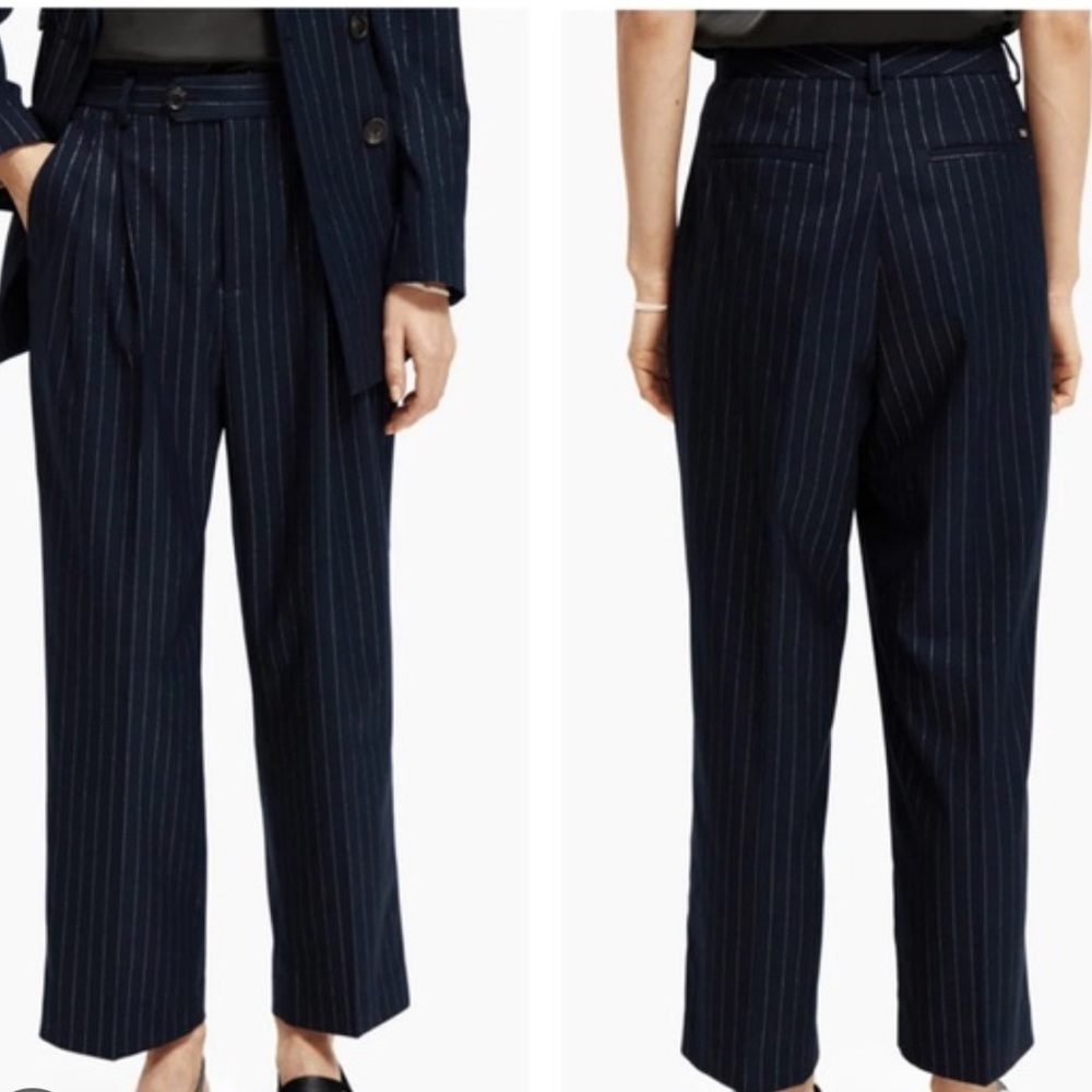 Scotch & Soda NEW Navy Pinstriped Boyfriend  High Rise Cropped Trouser Pants 25